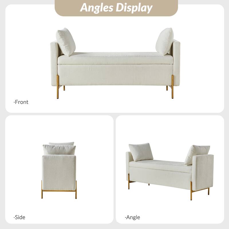 Angelus Upholstered Flip Top Storage Bench withTwo Pillows and Arms by HULALA HOME