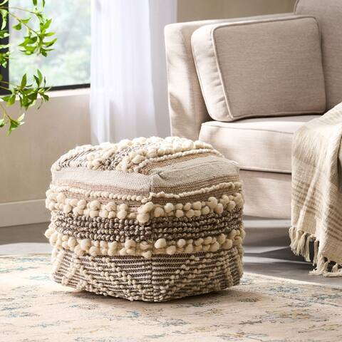 Gerardo Boho Cube Wool and Cotton Pouf by Christopher Knight Home