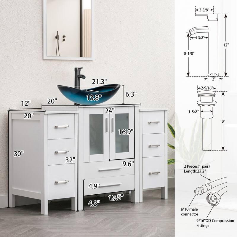 48" Bathroom Vanity Set Vessel Sink Faucet W/ Small Cabinet Combo