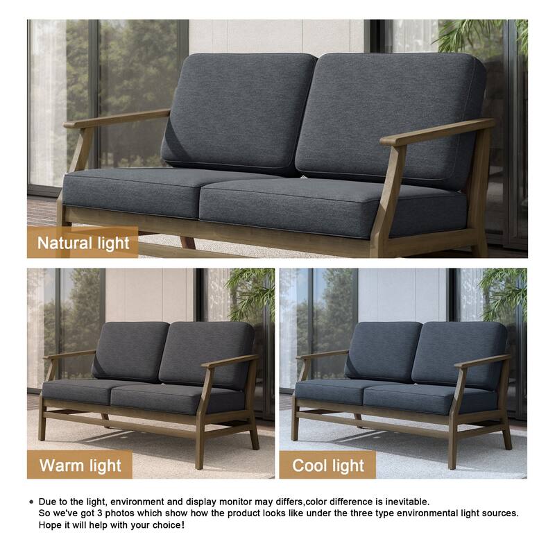 Teak Outdoor Patio Club Chairs Loveseat with Cushions