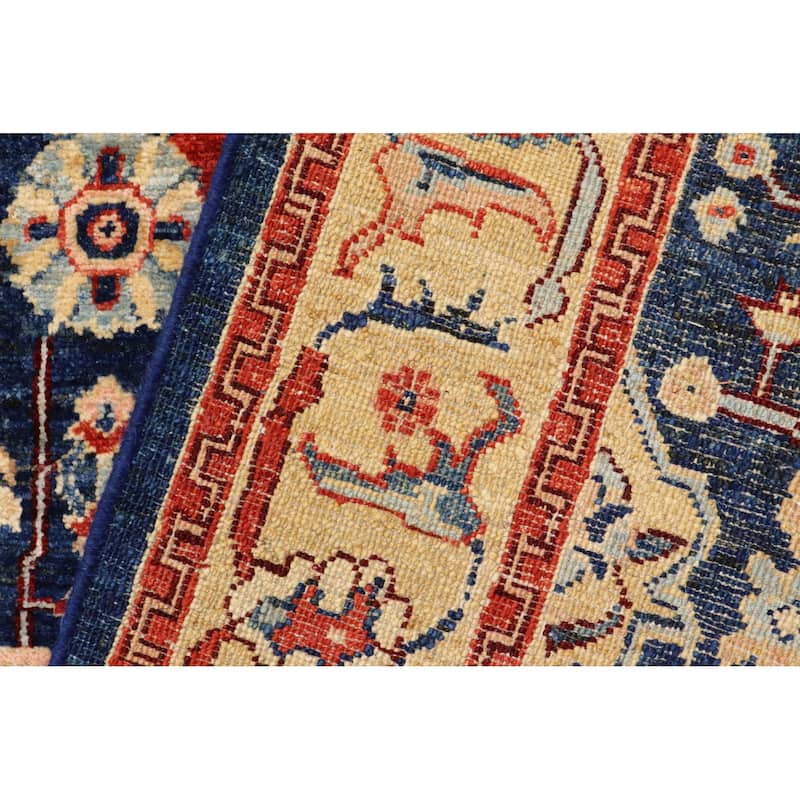 Bohemian Heriz Ziegler Chaya Blue Tan Hand-Knotted Rug - 4'0'' x 5'11''