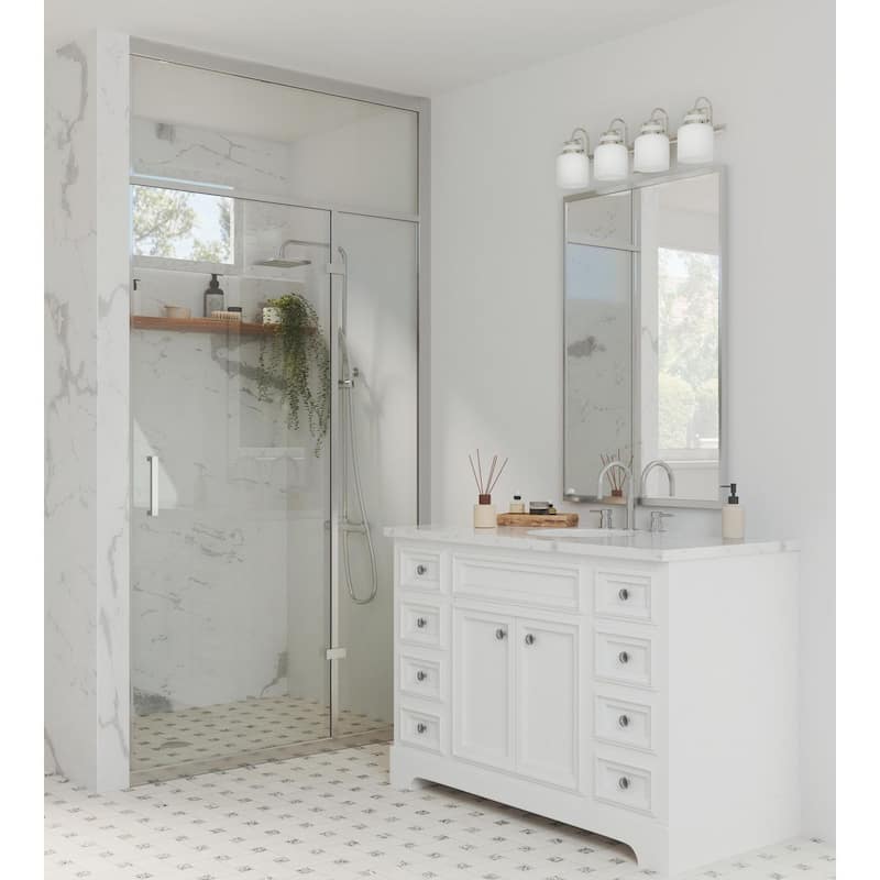 Fessler Collection Four-Light Brushed Nickel Opal Glass Farmhouse Bath Light - 29.12 in x 7.12 in x 9.12 in