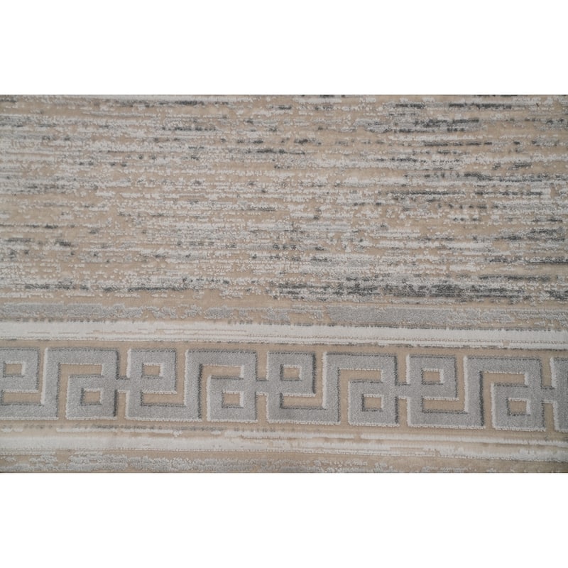 Machine Made Oriental Polyester Carpet Abstract Beige & Ivories Distressed Area Rug - 7' 5'' X 5' 2''