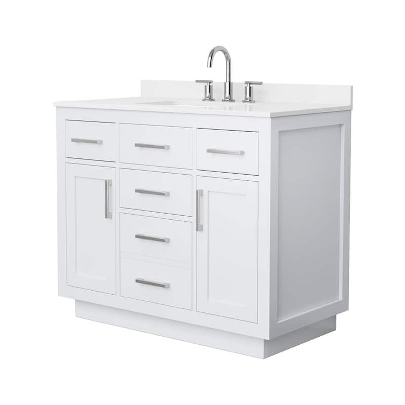Wyndham Collection WCG262642S-QTZ-US3MXX Beckett TK 42" Free Standing - White / White Quartz Top / Brushed Nickel Hardware
