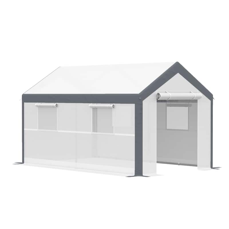 Outsunny Outdoor Walk-In Tunnel Greenhouse Garden Warm Hot House with Roll Up Windows, Zippered Door, & Weather Cover
