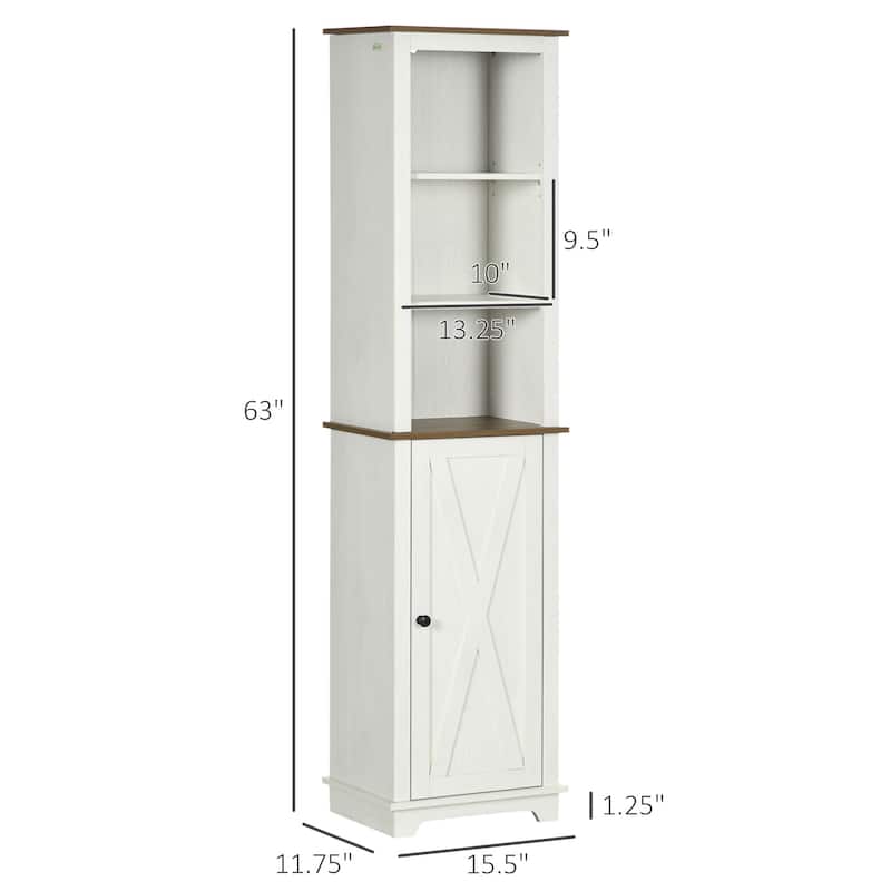 63" Tall Freestanding Bathroom Cabinet with Adjustable Shelves and Hidden Door Storage - 15.5" W x 11.75" D x 63" H