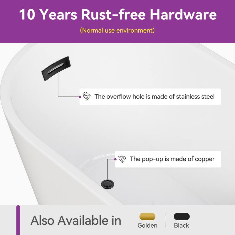 HOROW 47 x 26.8 Inch Soaking Bathtub with Side Drain White with Matte Black Trim