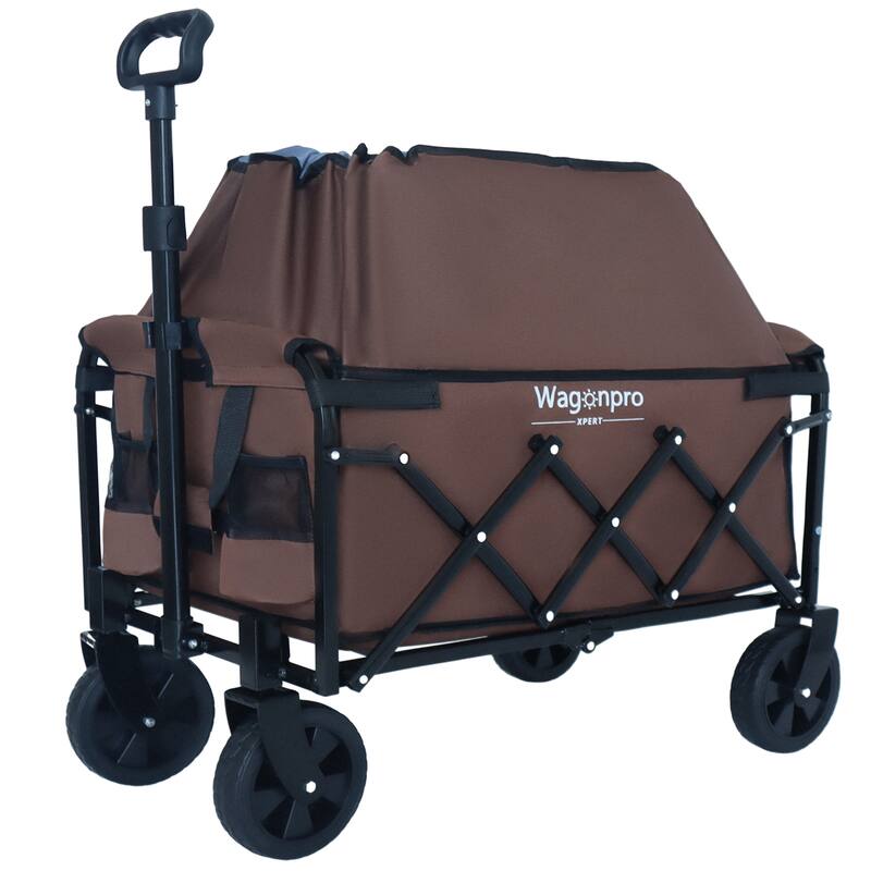 Expandable Dual-Layer Utility Wagon with 100% Extra Space - Grocery Cart for Camping, Shopping, Sports, Gardening, Fishing