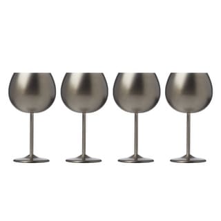 12 Oz Brushed Black Stainless Steel Red Wine Glasses, Set Of 4 - Bed 