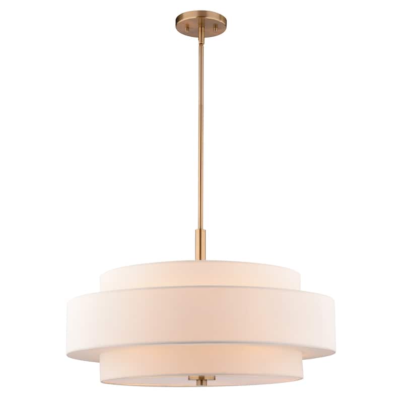 VAXCEL Brentwood Sunset Gold Mid-Century Modern Drum Pendant, White Linen Fabric Shade, Hanging Ceiling Light Fixture