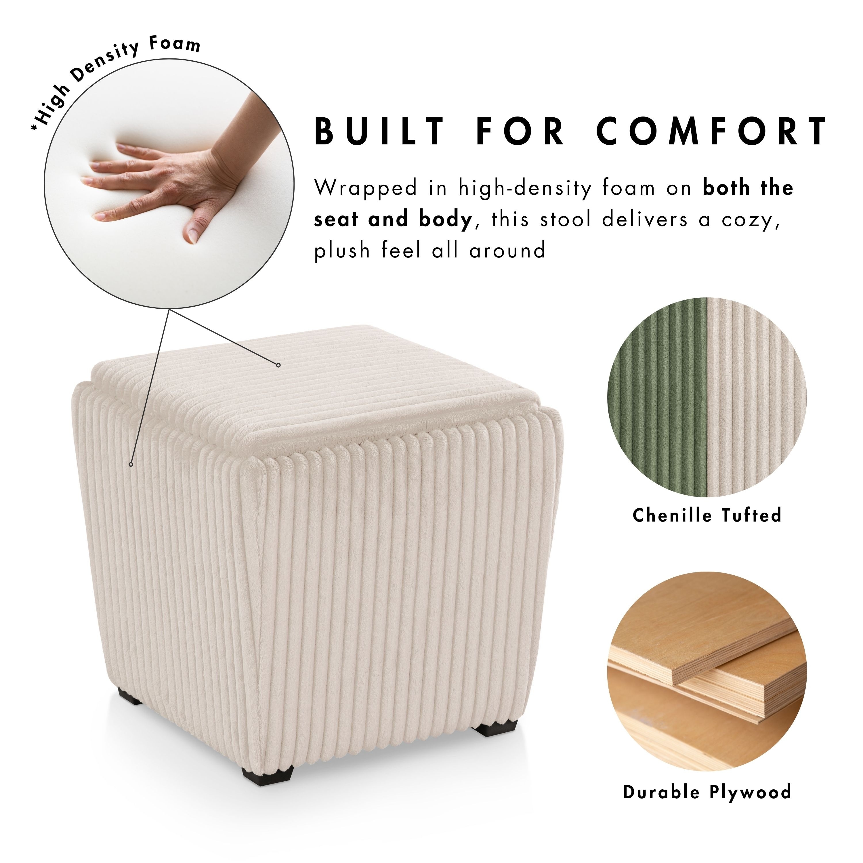 Furniture of America Elyndra 17-inch Square Chenille Storage