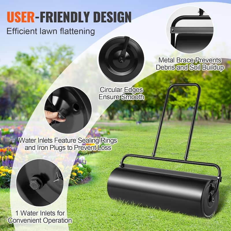 Lawn Roller, Sand/Water Filled Yard Roller, Steel Sod Roller with Easy-turn Plug and U-Shaped Ergonomic Handle