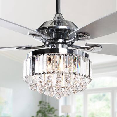 Modern 52-inch Chrome and Crystal Ceiling Fan with Remote