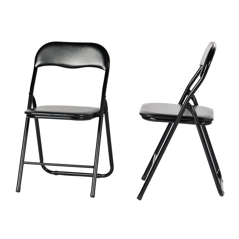 HomeRoots Set of Two Black Faux Leather and Steel Folding Chairs - 15.40 in. x 31.10 in. x 16.90 in.