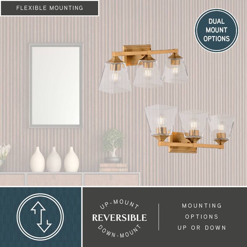 Wallingford 3-Light 22.5 inch Wide Bathroom Vanity Lighting Fixture, Clear Glass Shade, Dimmable, LED Compatible, Reversible