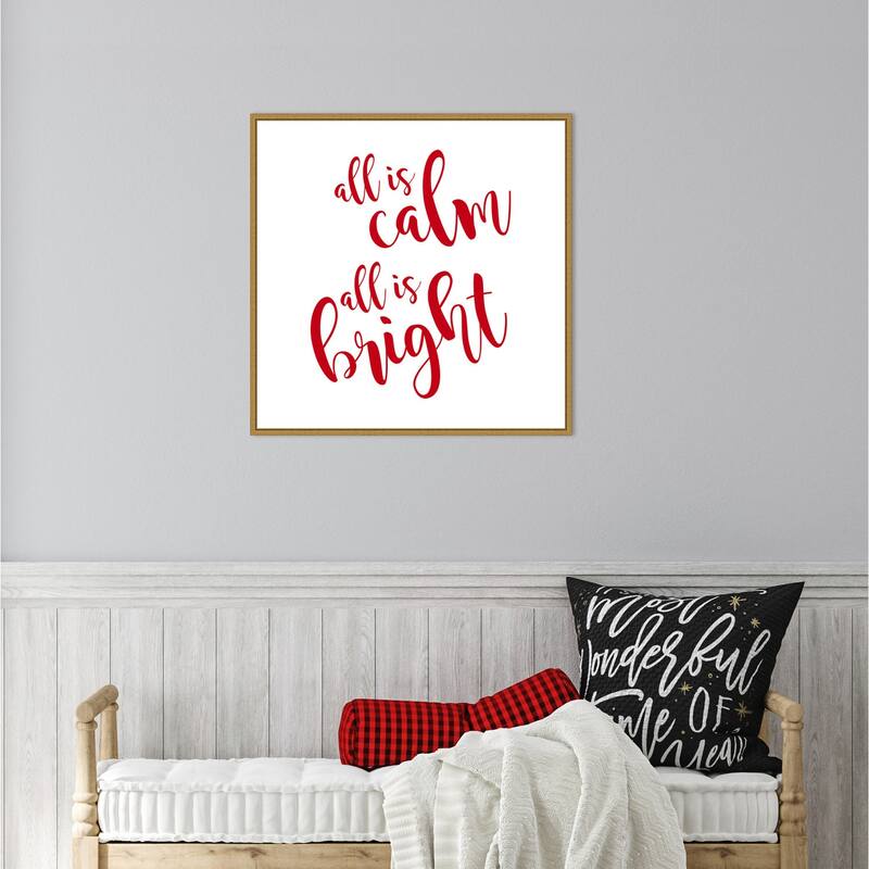 All is Calm Script Red by Amanti Art Portfolio Framed Canvas Wall Art