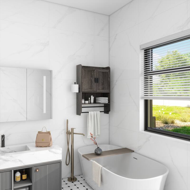 Bathroom Wall Cabinet with Doors,Adjustable Shelf,Towel Bar and Paper Holder, Over The Toilet Storage Cabinet, Medicine Cabinet