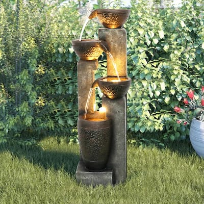 40'' H Outdoor Water Fountain with Lights, 4-Tier Resin Fountain