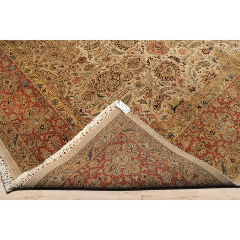 12'1''x15 Hand Knotted Wool Beige Agra Traditional Botanical Oriental Area Rug - 12' 1'' x 15'