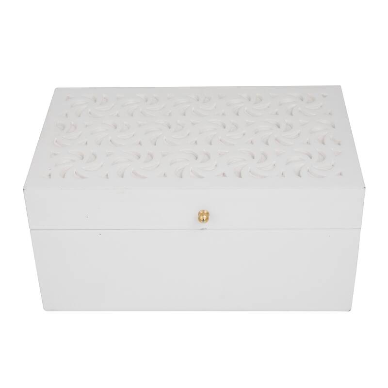 Wood Intricate Carved Box with Hinged Lid (Set of 3) - S/3 12, 10, 9"W