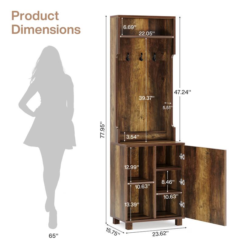 Farmhouse 3-in-1 Hall Tree with Coat Rack and Shoe Cabinet