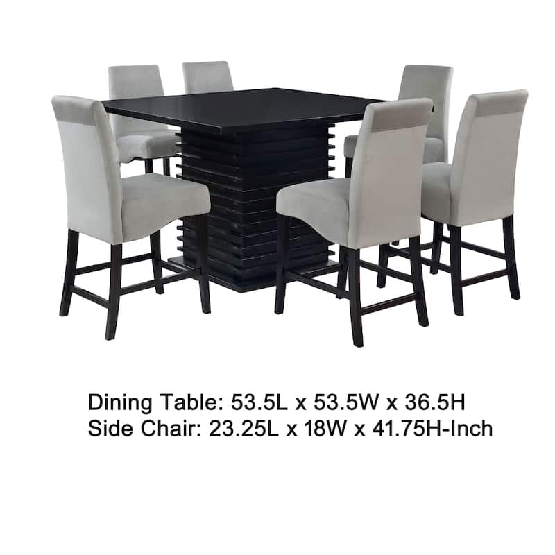 Tela 7pc Counter Height Dining Set, Black Wood Table, 6 Gray Chairs