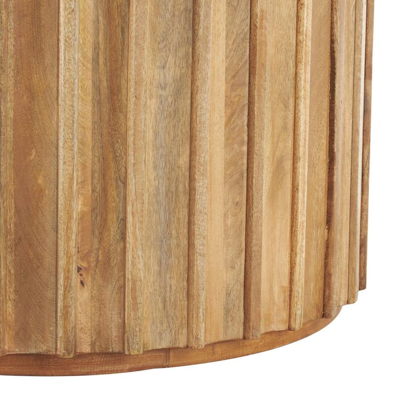 Mango Wood Handmade Living Room Side End Accent or Coffee Table with Slatted Grooved Sides - Brown - Roche River Decor