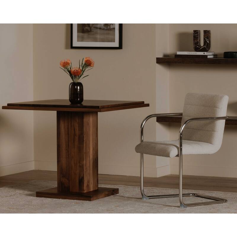 NADAAL STUDIOS Calyx Bar Table, Double Square Solid Walnut Top with Curved Edge, Square Base, Natural Walnut