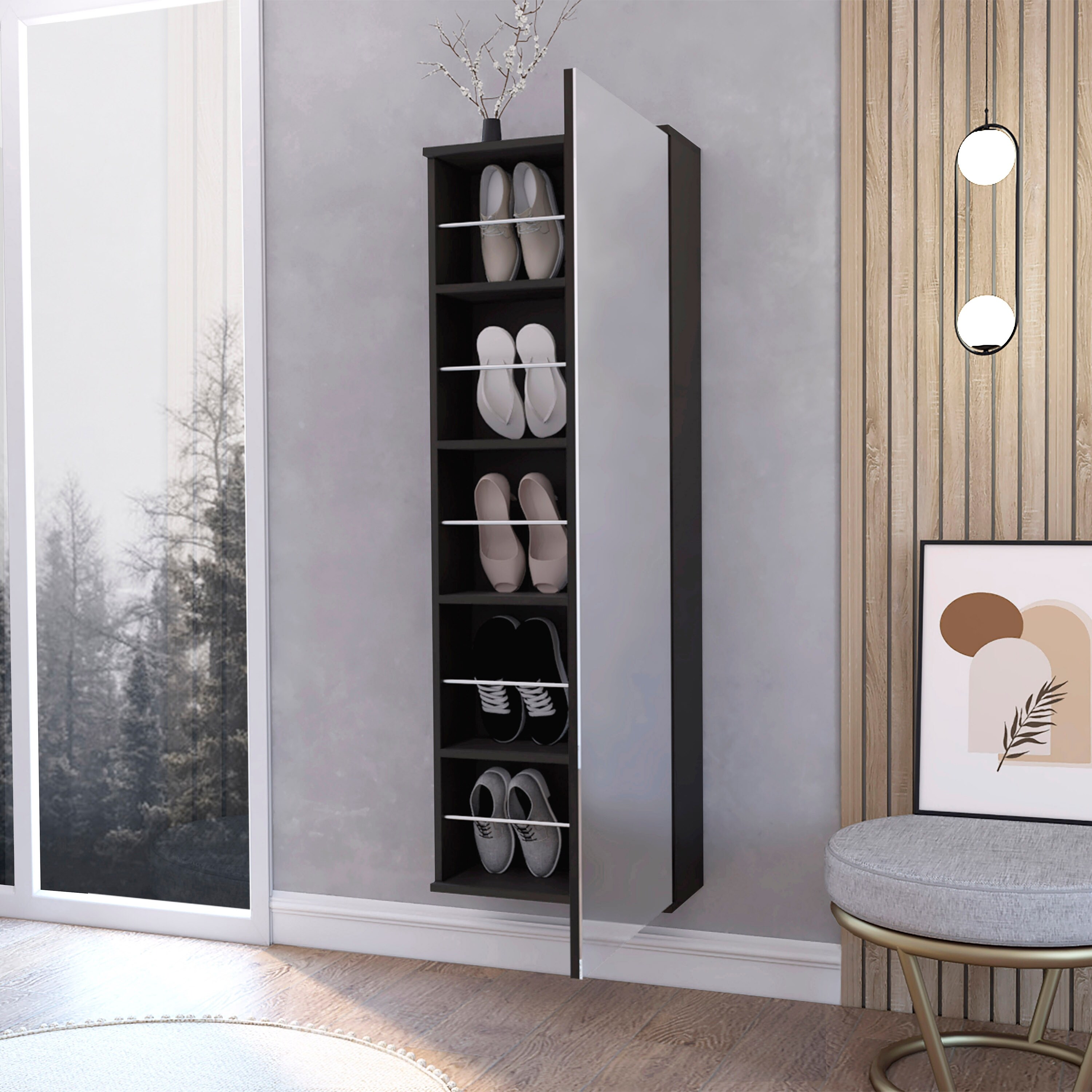 Black wall clearance mounted shoe rack