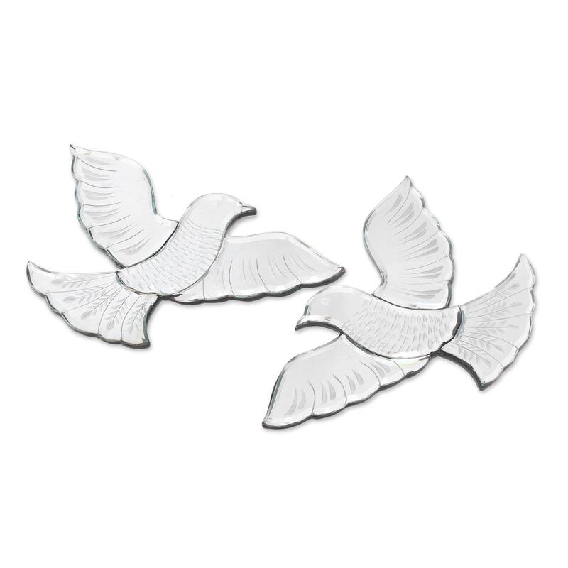Novica Handmade Reflective Doves Glass Decorative Wall Mirrors (Pair)