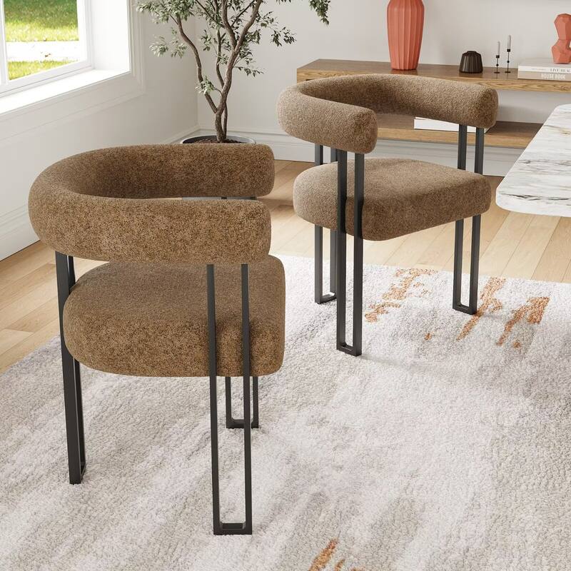 Upholstered Dining Arm Chairs with Metal Frame, Cushioned Seat & Back (Set of 2)