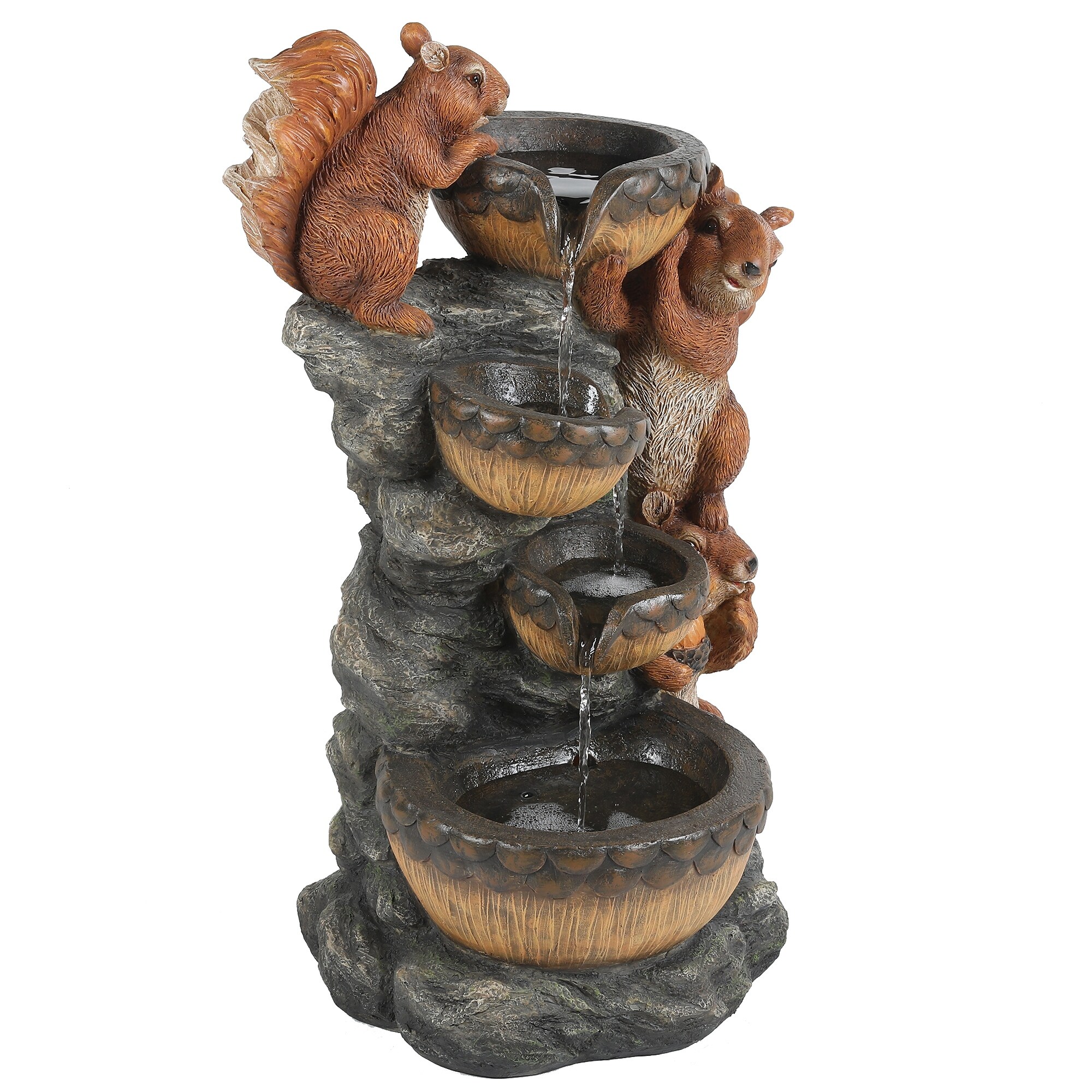 Rustic Shabby Red Squirrels Family Indoor Water Fountain LED Light Desktop Centrepiece Decor