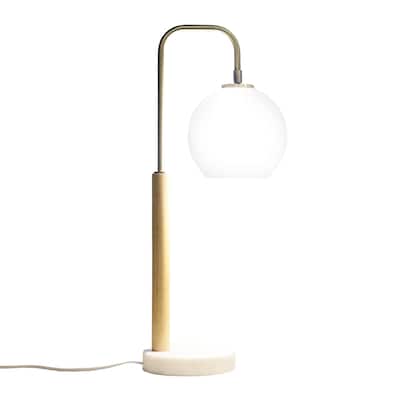 Bedroom Table Lamp Romantic Warm Marble Desk Bedside Lamp, White Globe Lampshade Table Lamp with Marble Base 110V