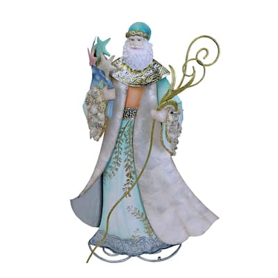 19" Metal Seaside Santa Standing Figure Coastal Beach House Decor Decoration - Blue