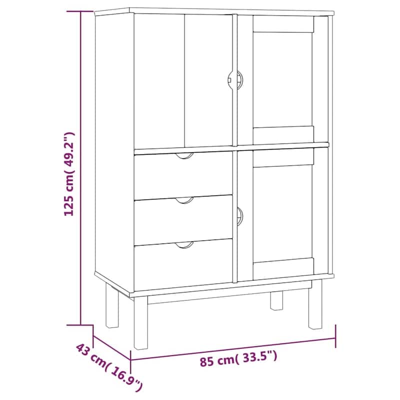 vidaXL Highboard OTTA 33.5"x16.9"x49.2" Solid Wood Pine - 33.5" x 16.9" x 49.2"