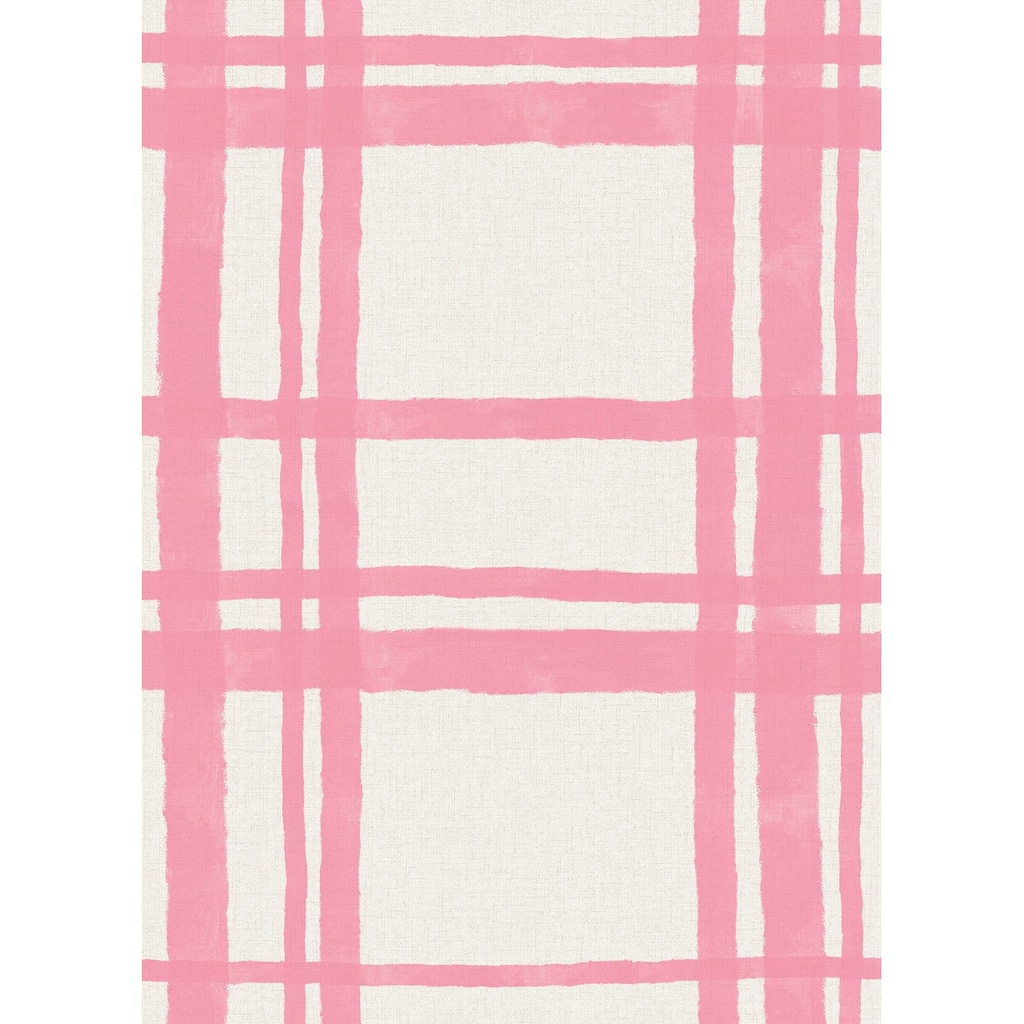 Packed Party Plaid Think Pink Geometric Peel and Stick Wallpaper