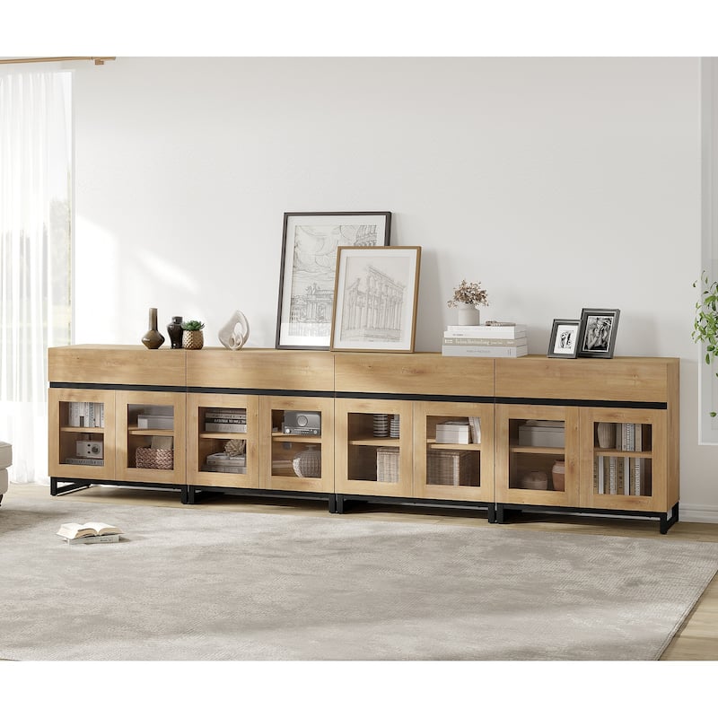 Modern Dresser With Glass Doors, Drawer, And Adjustable Shelf - Multifunctional Storage Cabinet For Living Room Or Bedroom