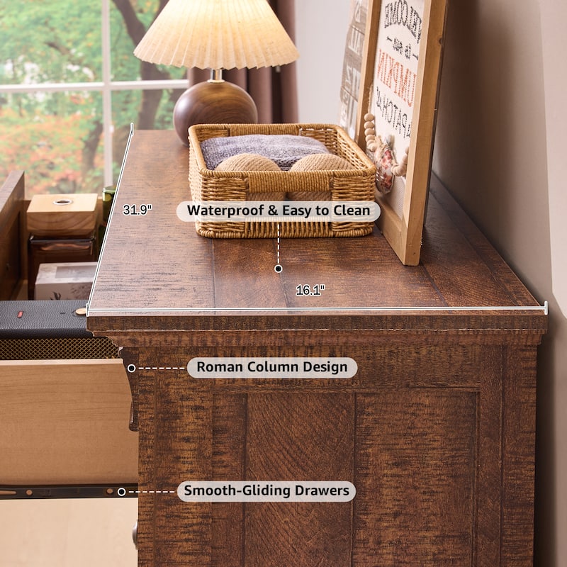 Farmhouse 5 Drawers Dresser, Wood Rustic Chest of Drawers for Bedroom