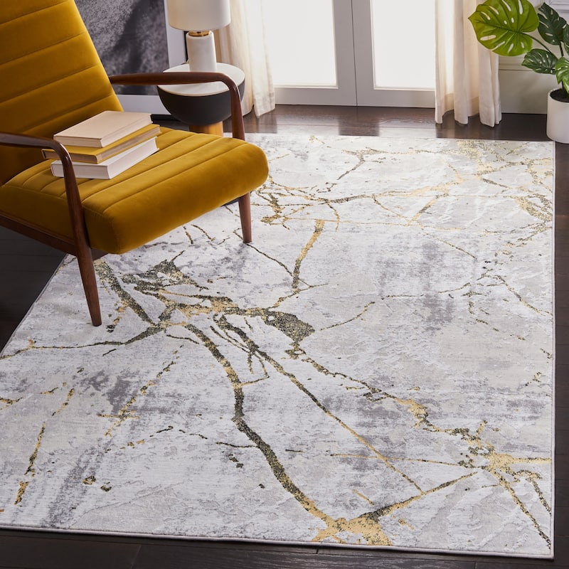 SAFAVIEH Amelia Fietje Modern Abstract Distressed Rug - 8' x 10' - Grey/Gold