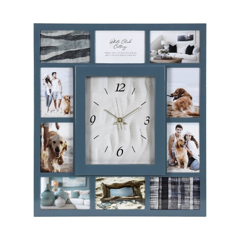 American Art Decor Picture Frame Collage Wall Clock 12 Photo Display Slots