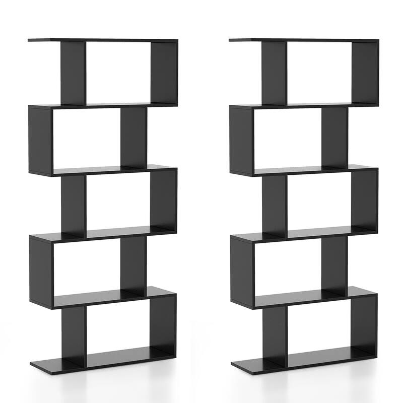 Costway 5-Tier Bookshelf Geometric S-Shaped Bookcase Room Divider