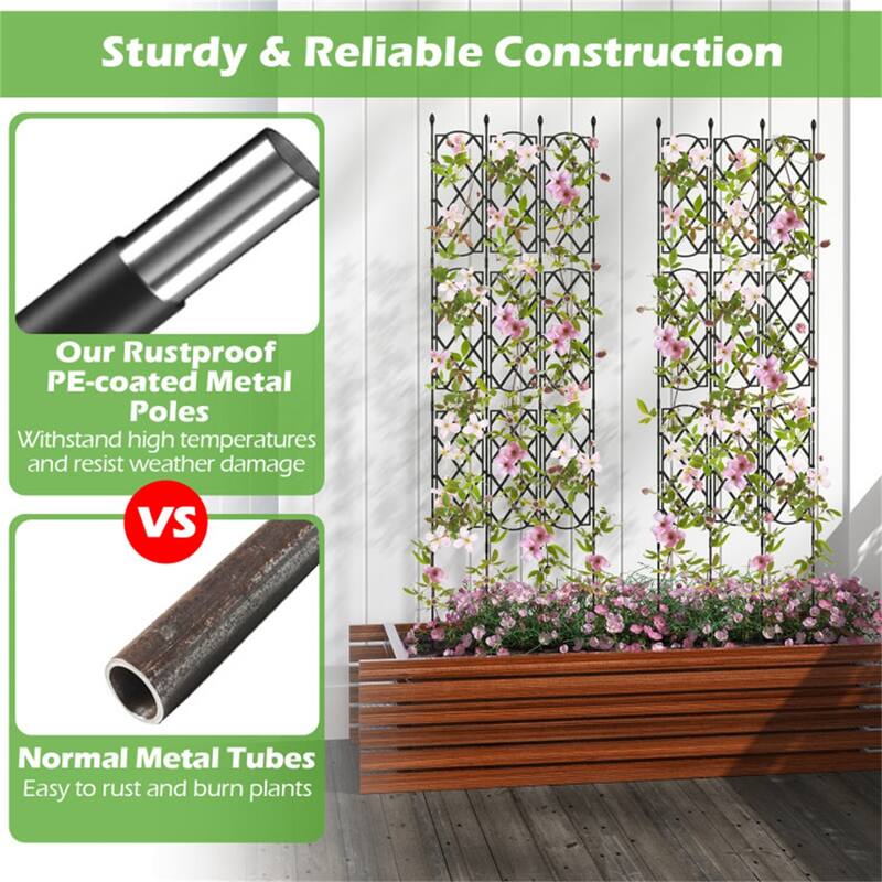 Black Metal Garden Trellis 3 Panels Adjustable 32"-64" Height Climbing Plant Support Frame - 19" x 64"