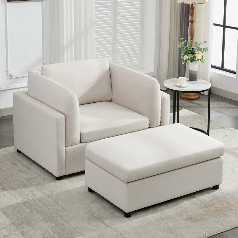 Modern Oversized Armchair with Ottoman, Single Sofa with Lumbar Support, Accent Chair, Reading Chair for Bedroom, Living Room