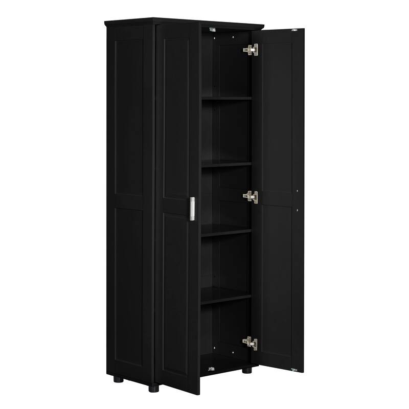 Roomfitters Tall 2-Door Storage Cabinet with 5-Tier Adjustable Shelves, Modern MDF Linen Tower for Bathroom & Office, Black
