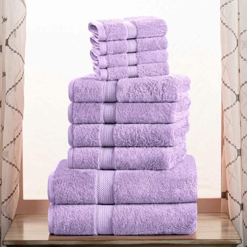 Superior Egyptian Cotton Heavyweight Solid Plush Towel Set - 10-Piece Set - Purple