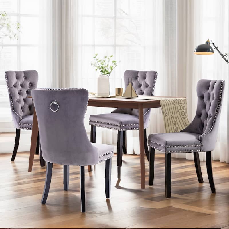 Set of 2 Modern Glam Velvet Dining Chairs - Armless TuftedAccent Side Chairs with Nailhead Trim & Ring Handle