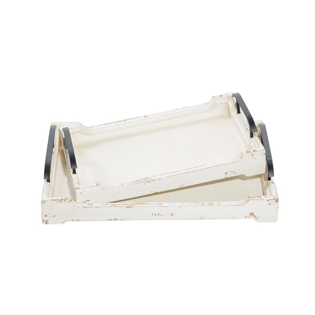 Wood Living Room Decor Tray with Metal Handles - Set of 2 White - Roche River Decor