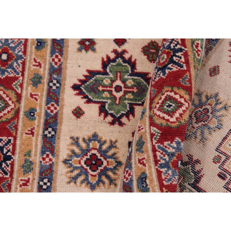 Bohemian Kazak Timothy Beige/Red Wool Rug - 4'0'' x 6'0''