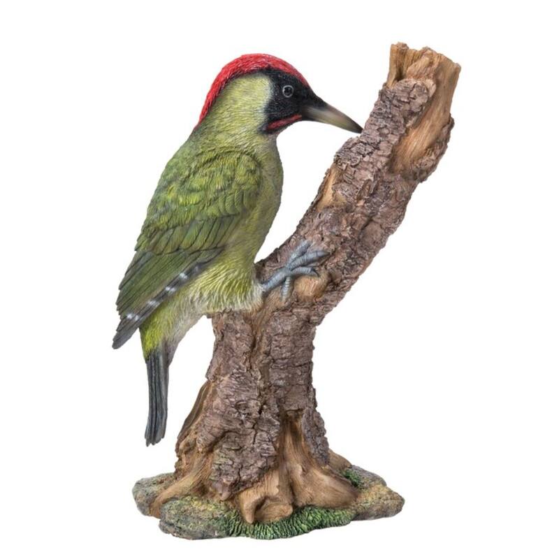 12.25" Woodpecker on Stump Outdoor Garden Statue