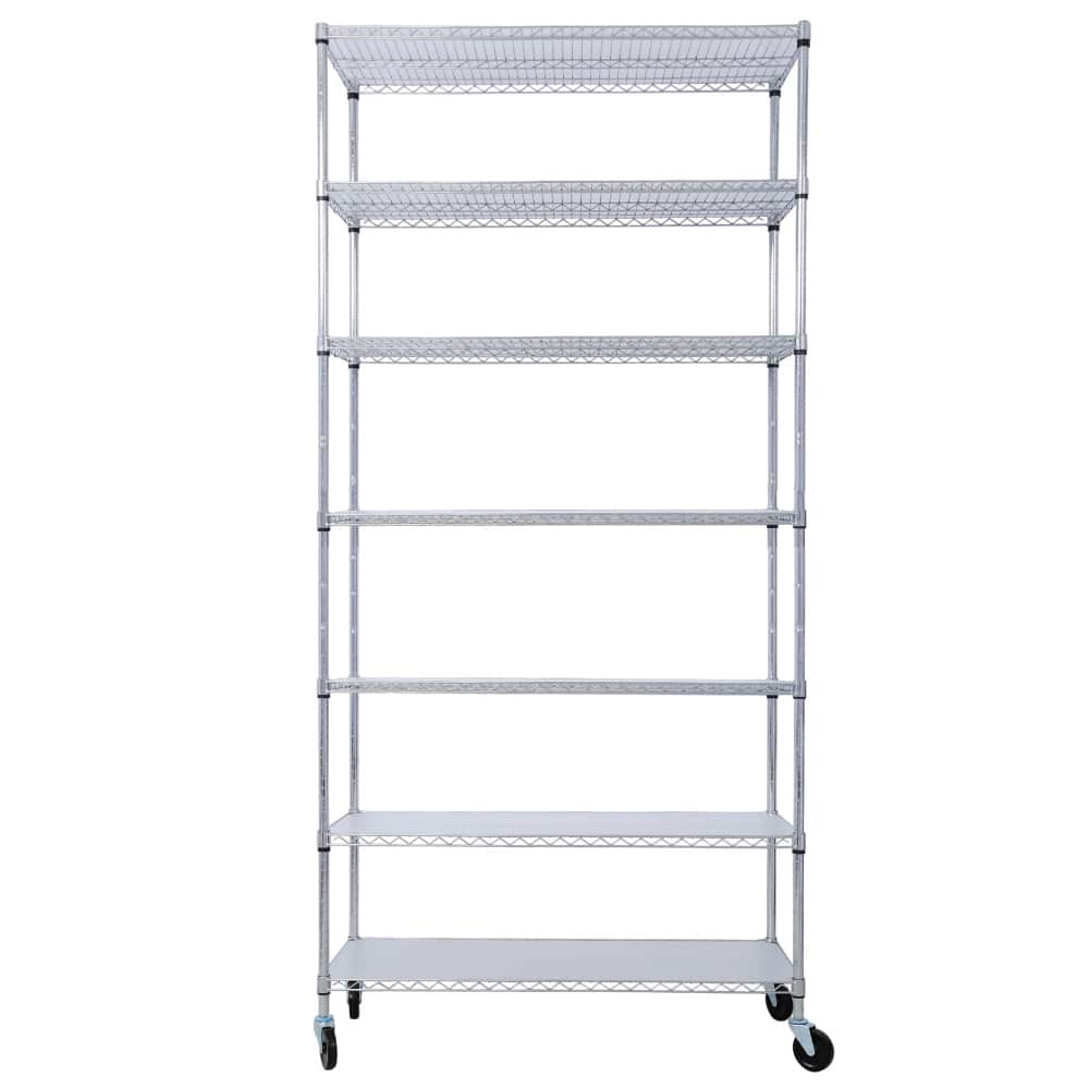 2450 lbs 7-Tier Heavy Duty Metal Adjustable Storage Rack with Wheels and Shelf Liners for Kitchen and Garage